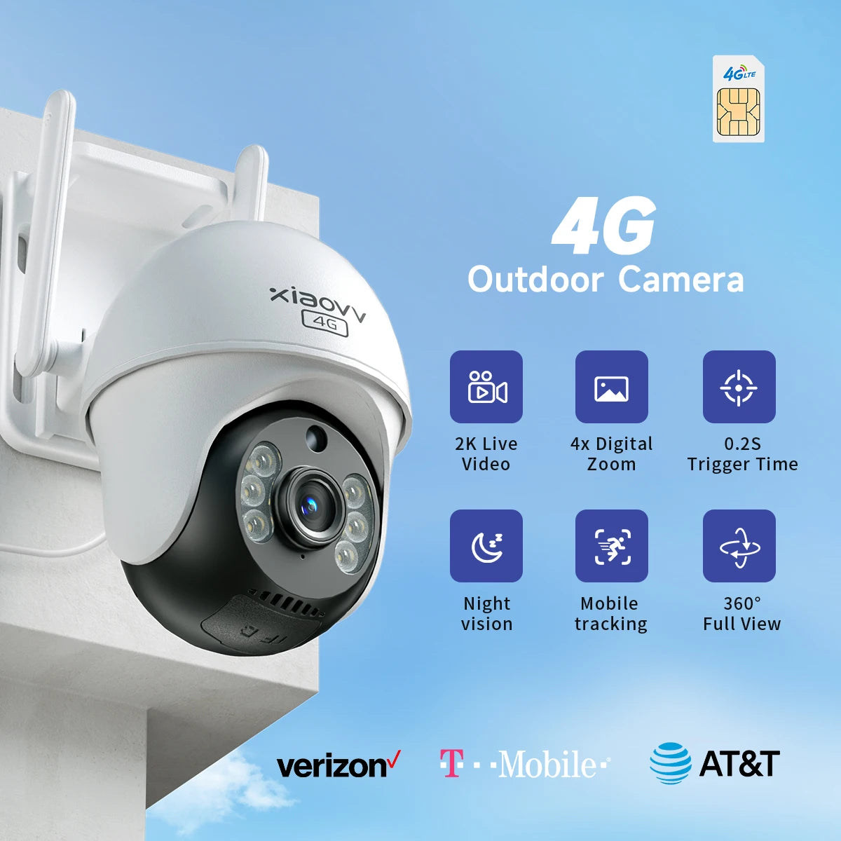4G LTE Outdoor Camera with Full Color Night Vision Two way-audio PTZ 2K Camera