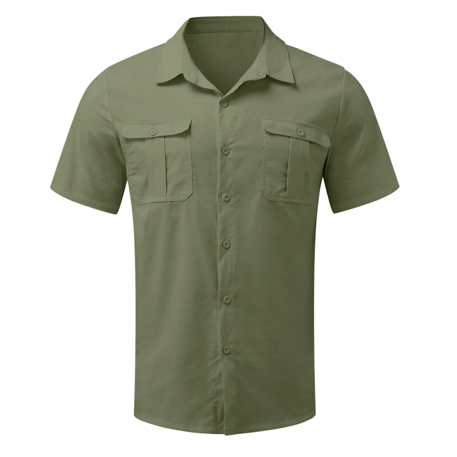 Cotton Linen Men Short-Sleeved Shirts Summer Solid Color Stand-Up Collar Casual SELL with BUY