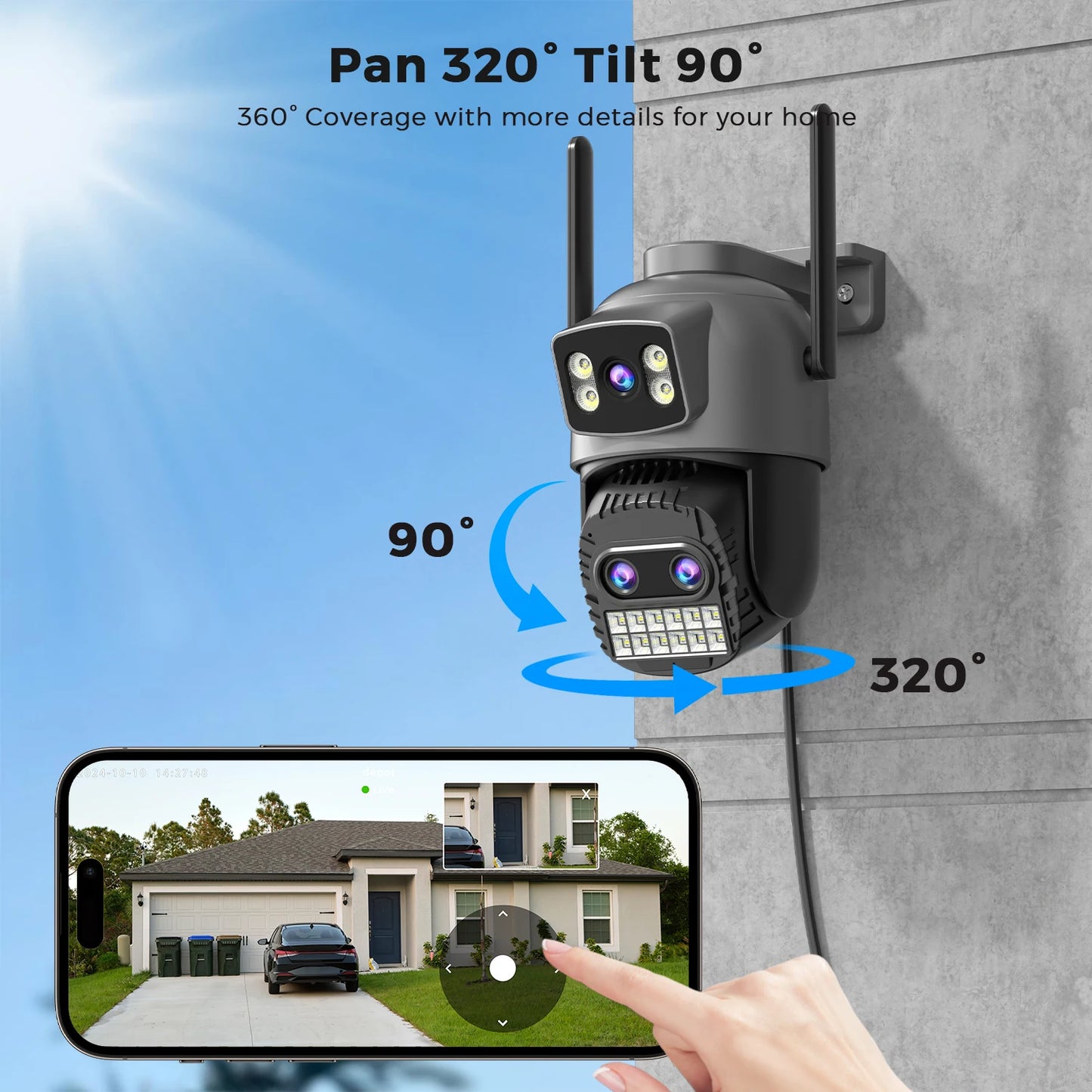 15MP Wifi Camera PTZ Outdoor Dual Screen 10X Digital Zoom Human Detection 10MP Security IP Camera Surveillance