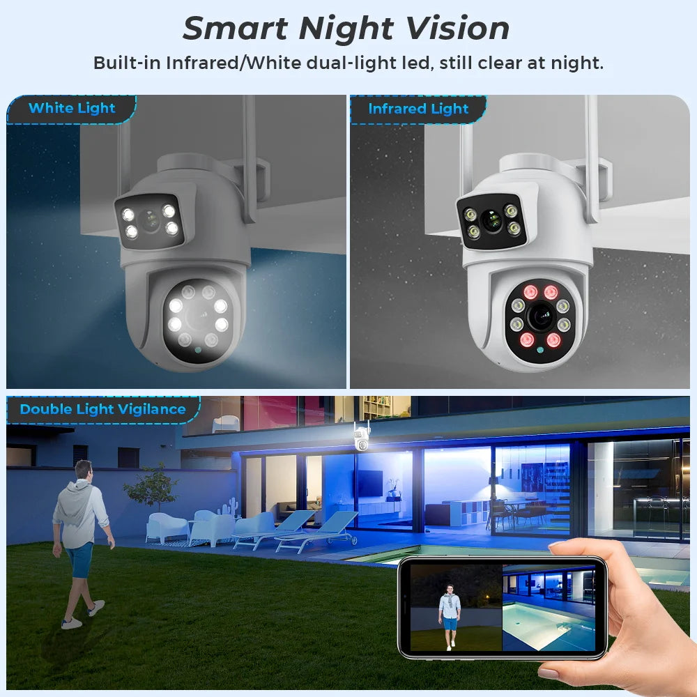 4K 8MP Wifi Camera PTZ Outdoor Dual Screen Human Detection Dual Lenses 10MP Security Protection IP Camera Audio O-Kam Pro