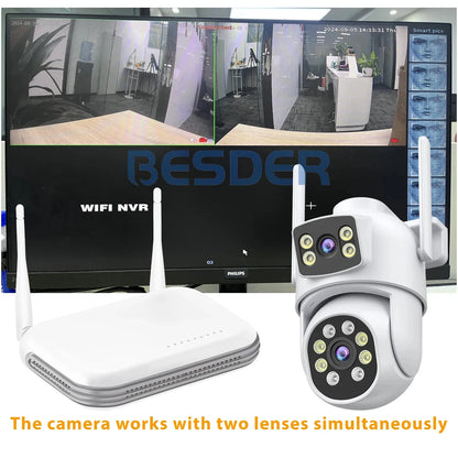 4K 8MP Wifi Camera PTZ Outdoor Dual Screen Human Detection Dual Lenses 10MP Security Protection IP Camera Audio O-Kam Pro
