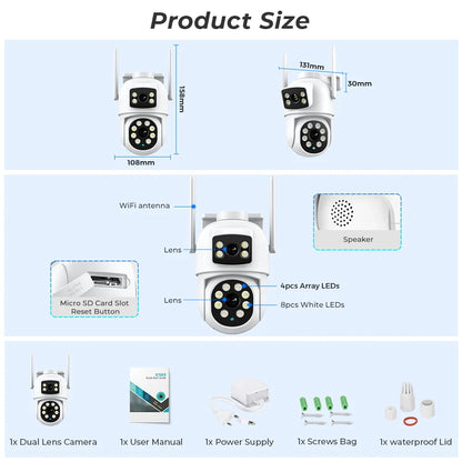 4K 8MP Wifi Camera PTZ Outdoor Dual Screen Human Detection Dual Lenses 10MP Security Protection IP Camera Audio O-Kam Pro