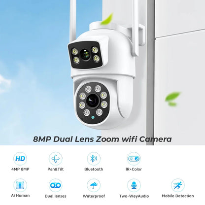 4K 8MP Wifi Camera PTZ Outdoor Dual Screen Human Detection Dual Lenses 10MP Security Protection IP Camera Audio O-Kam Pro