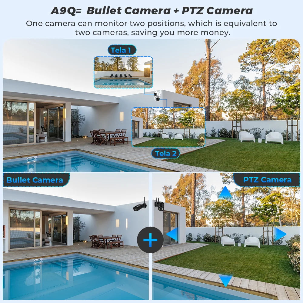 4K 8MP Wifi Camera PTZ Outdoor Dual Screen Human Detection Dual Lenses 10MP Security Protection IP Camera Audio O-Kam Pro