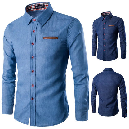 Spring New Denim Shirt For Man Long Sleeve Chest Pocket Slim Fit Male Top Jeans Mens Clothing SELL with BUY